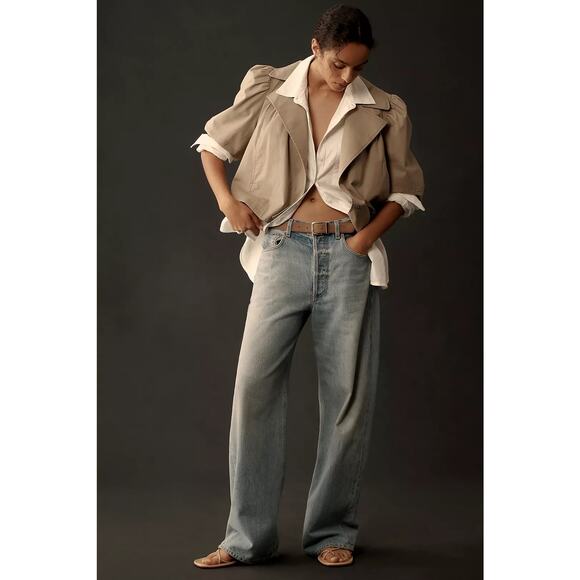 Maeve Taupe Cropped Babydoll Jacket Size Large Anthropologie NWT Lightweight - Picture 1 of 9